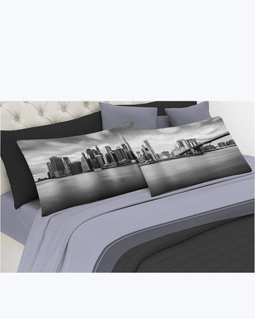 Set Lenzuola Letto Matrimoniale Made in Italy - Stampa New York Grigio - New York In Bianco E Nero 2 Piazze